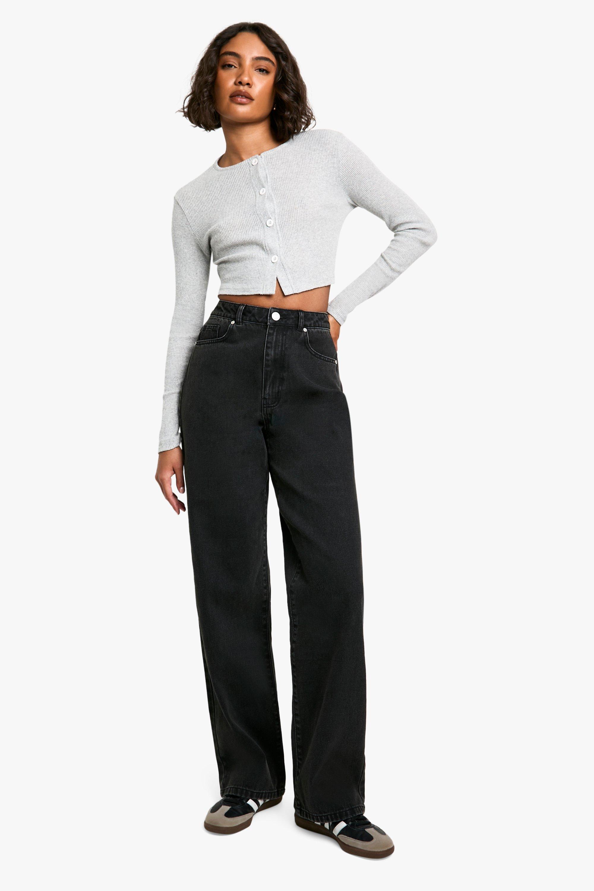 Boohoo Tall Basic High Waist Boyfriend Jeans, Washed Black
