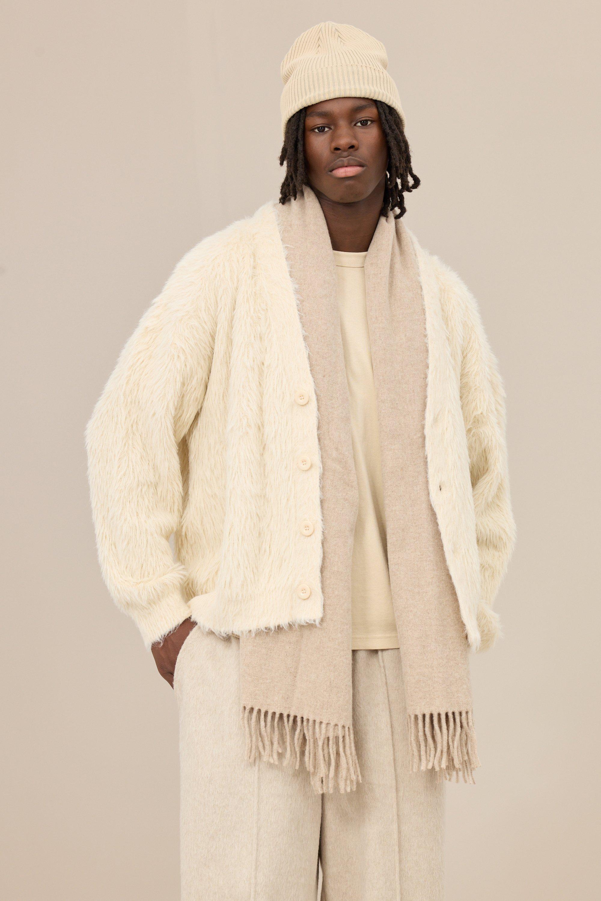 Boohoo Oversized Gebreide Boxy Super Pluizige Cardigan, Ecru