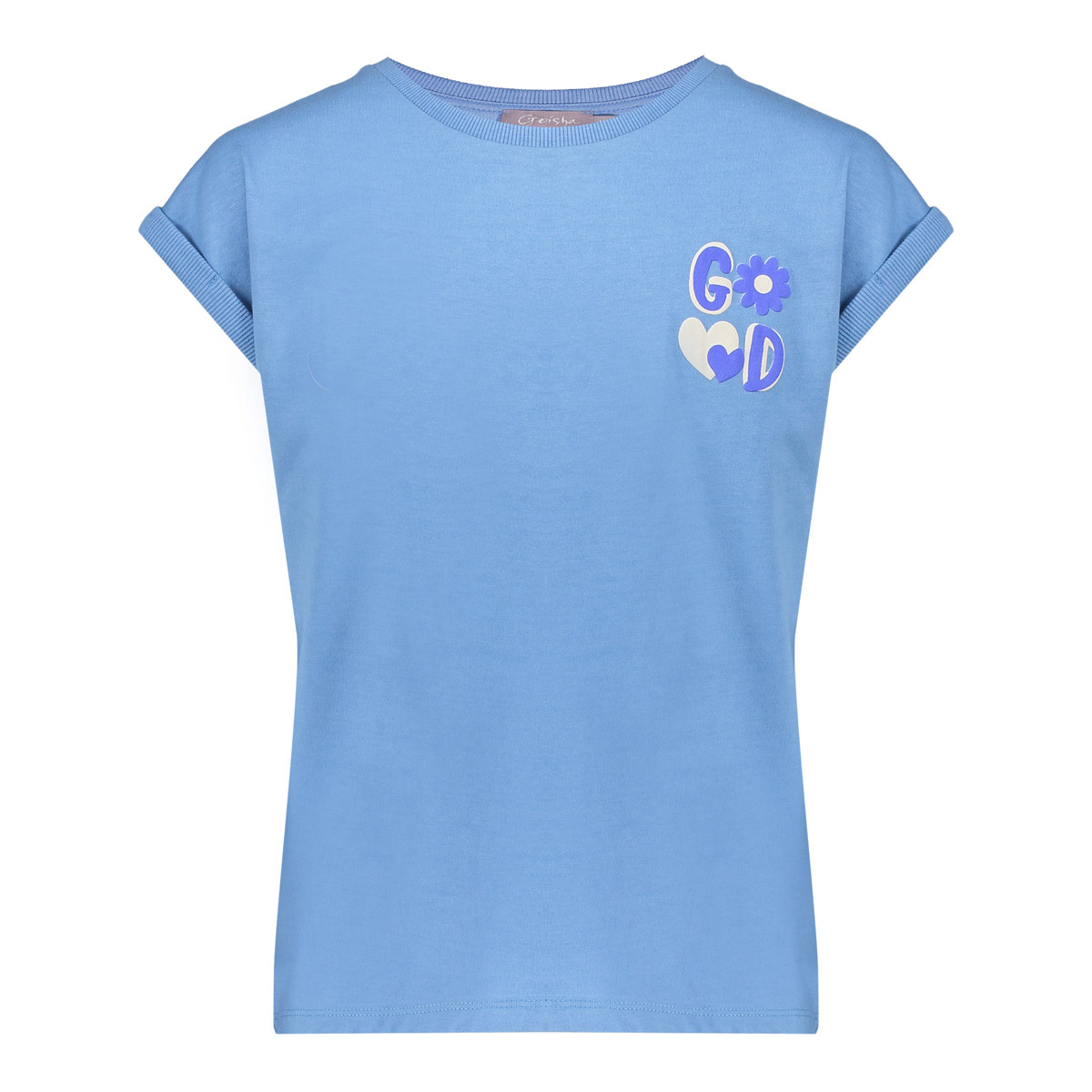 Geisha zomer t-shirt meisjes - puff print back - blauw / off wit