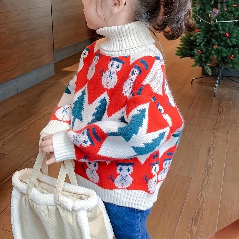Lucky Black Cat Kinderen Meisjes Jongens Coltrui Winter Tops Jas Herfst Kind Warme Losse Brei Truien 2-10Y Baby Kerstkleding 90 rood