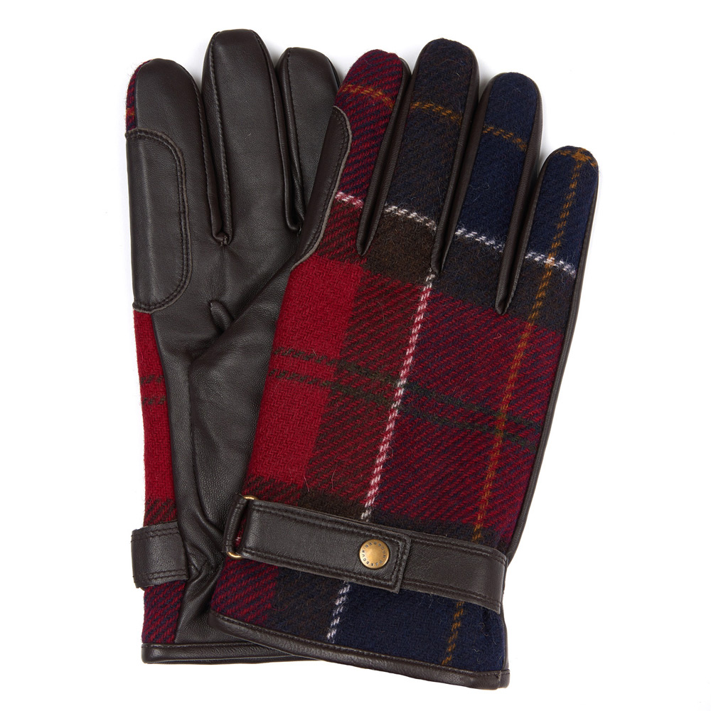 Barbour Newbrough brown red Tartan handschoen heren