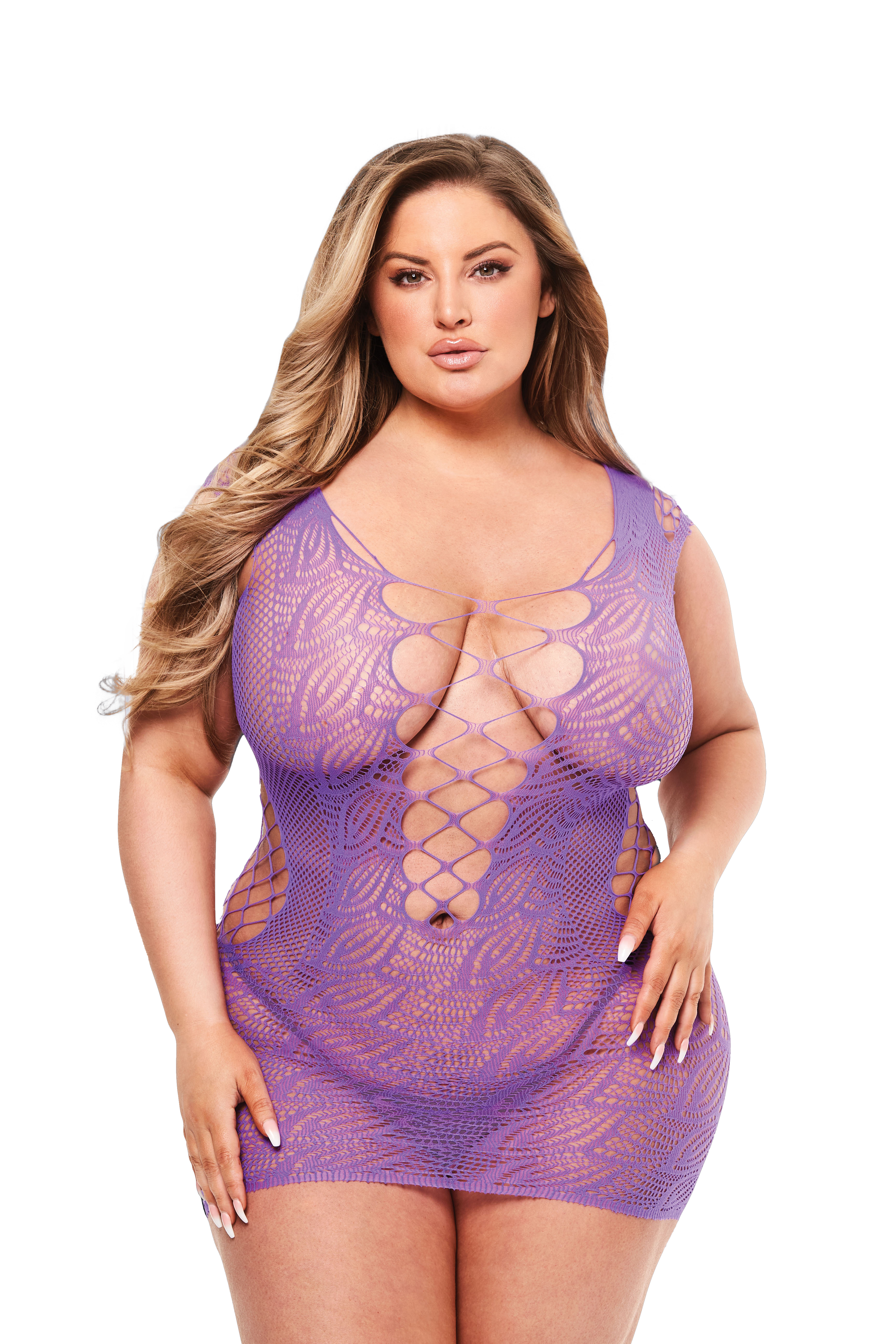 bacilingerie Baci Lingerie - Geverterde Visnet mini jurkje - Plussize