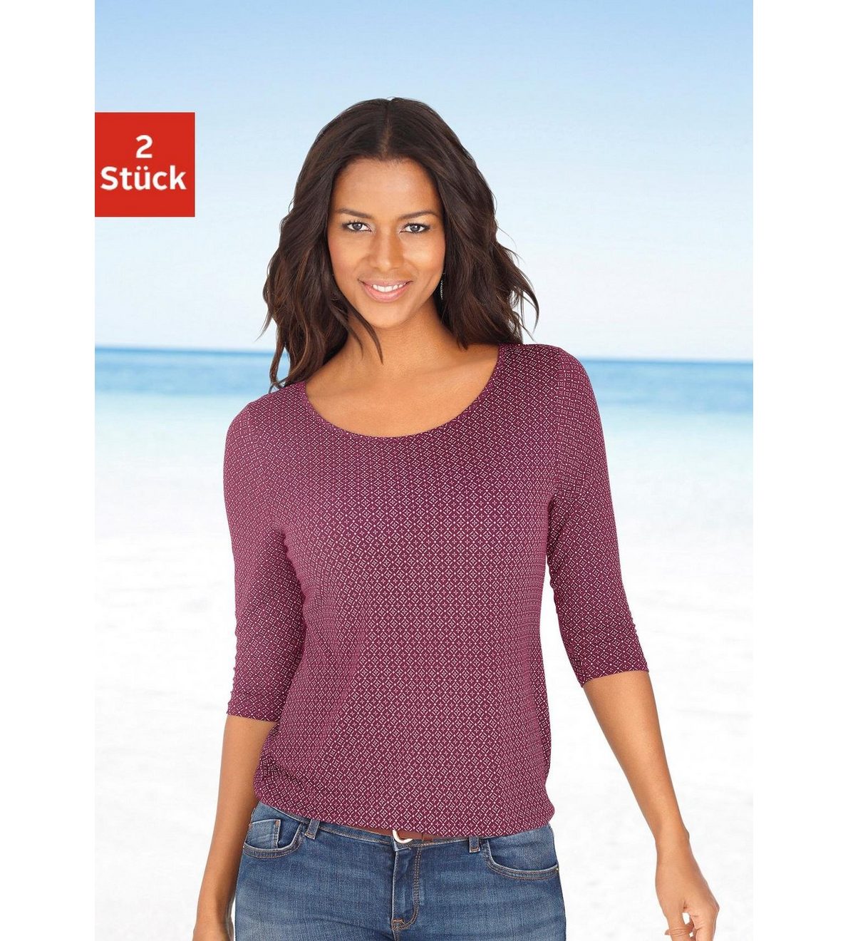 Lascana Shirt met 3/4-mouwen Met modieuze cut out van zachte viscose-stretch (Set van 2)
