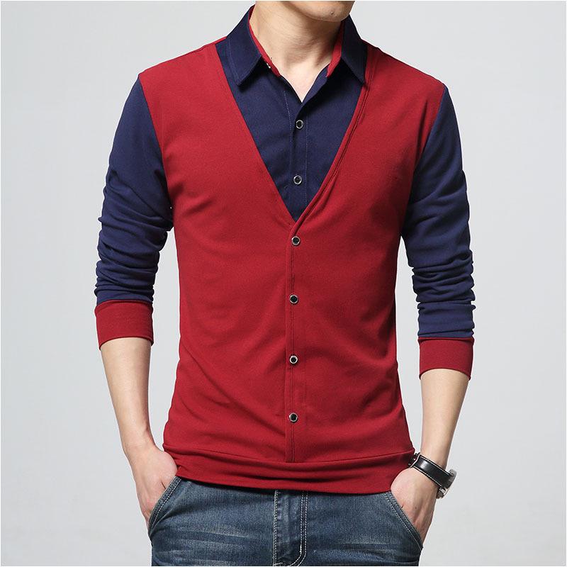 HerSight Heren T-shirt Herfst T-shirts Grote Maat Heren Polo Hals Shirt Koreaanse Contrast Kleur Zakelijke Heren Lange Mouw Shirts M zwart