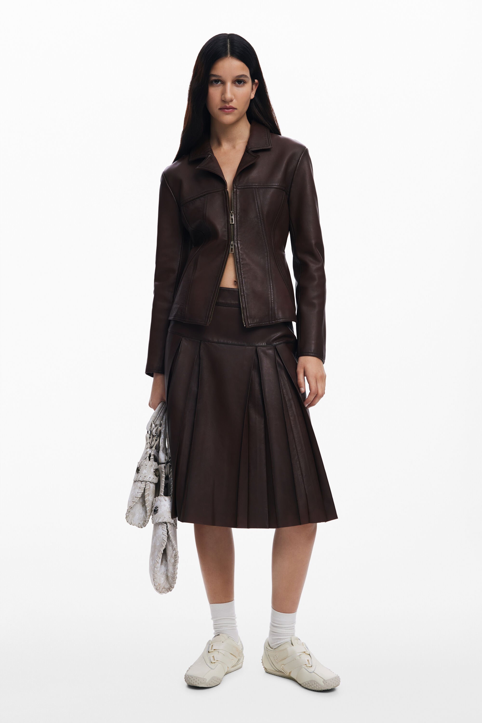 desigual Midi leren rok - BROWN