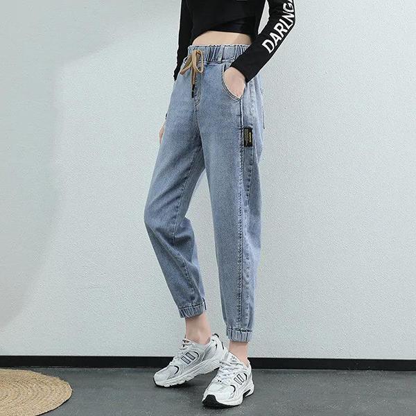HOTDOG Dames lente en herfst stretchy tie rope jeans student fresh nine minute pants 3XL