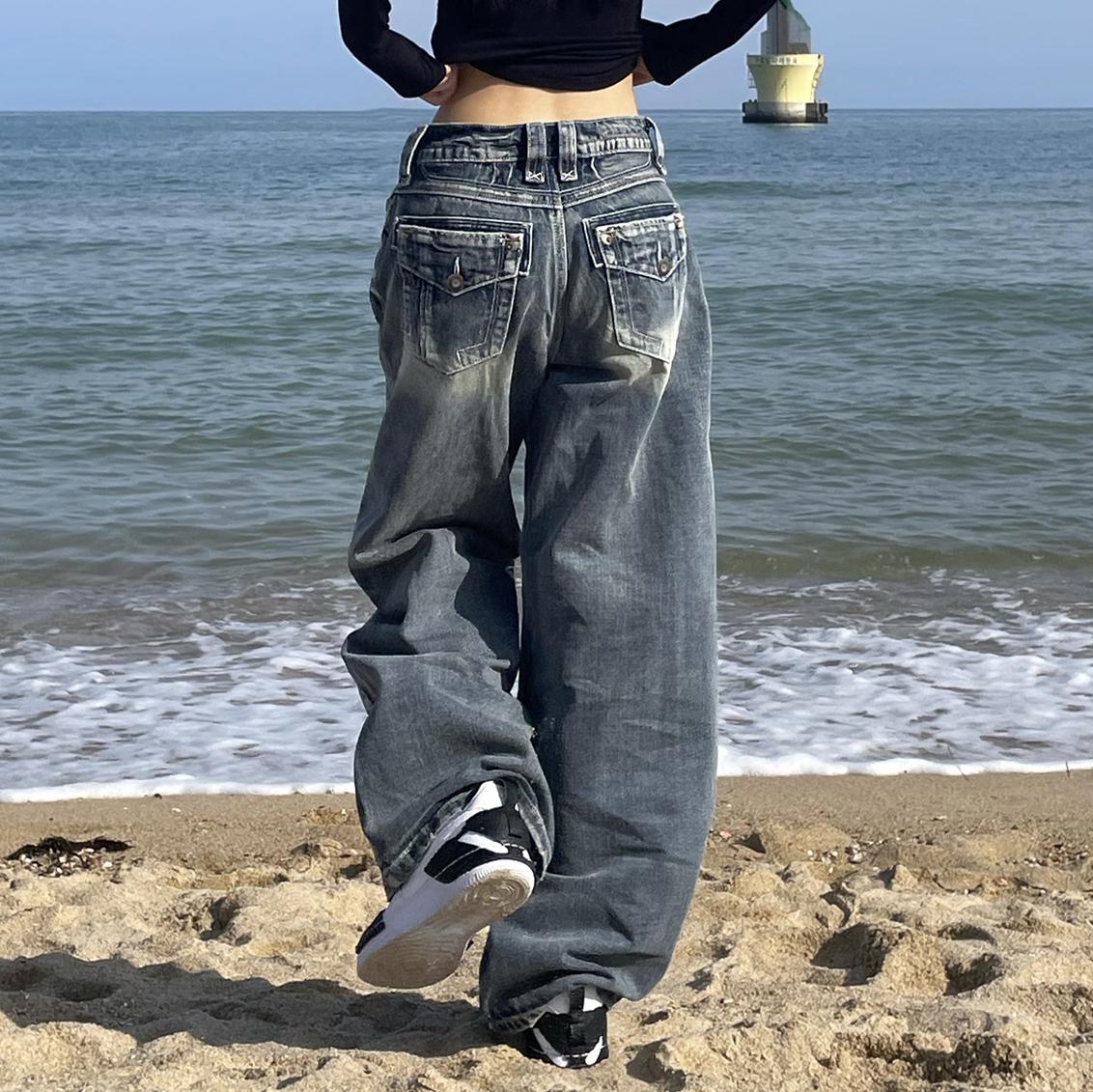 Ladie KAKA Dames Jeans Hoge Taille Streetwear Wijde Pijpen Jean Vrouwelijke Broeken Hip Hop Baggy Denim Broeken L blauw
