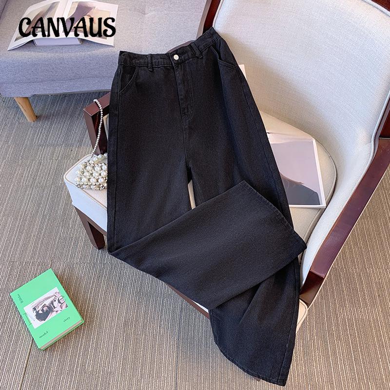 CANVAUS Plus Size Dames Jeans Mode Rechte Straat Stijl Denim Broek Elastische Taille Broek 2XL blauw