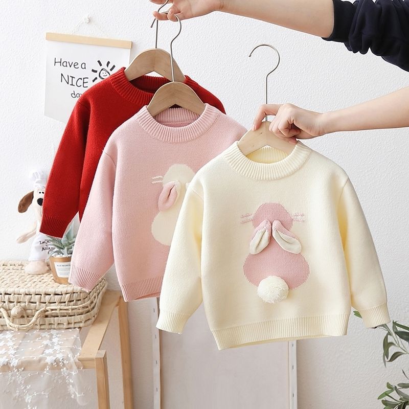 Ladie KAKA Meisjestrui Konijn Modieuze Winter- en Herfstkleding voor Kleine Meisjes Pluche Kindertrui Baby Breiwerk 140 rood