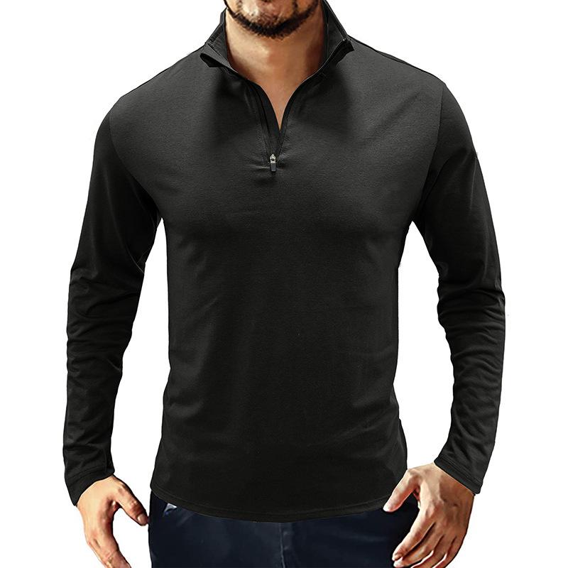 Hey23coming Herfst en winter Heren T-shirt met lange mouwen Heren poloshirt met opstaande kraag en rits XXL wit