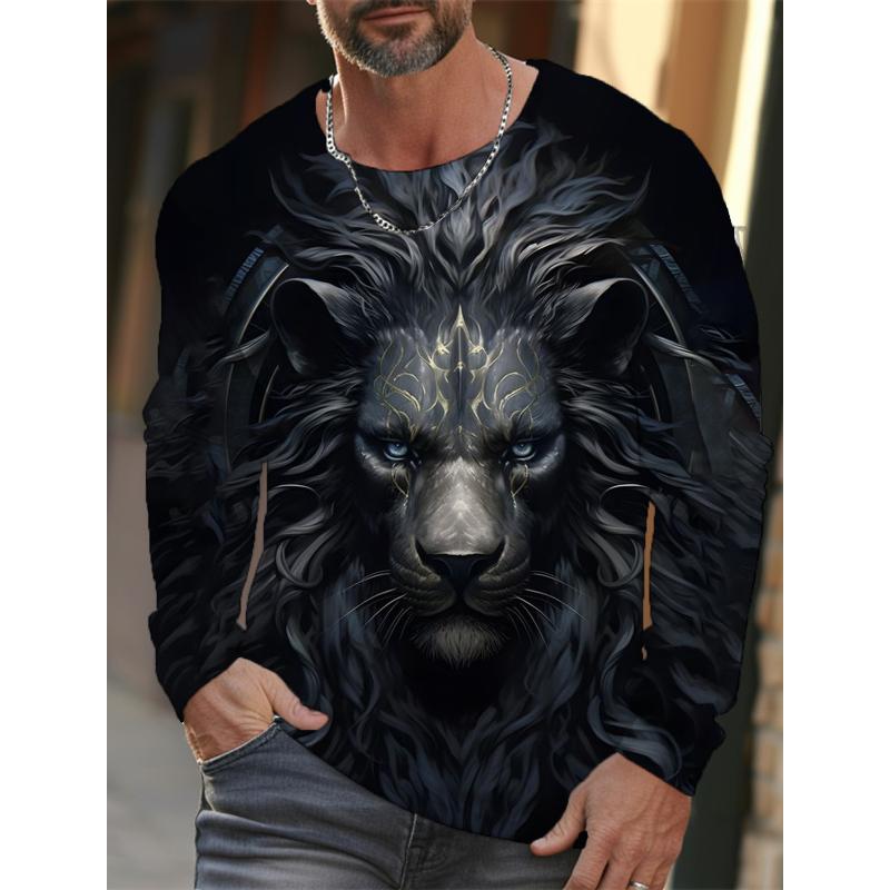 ETST 009 The Lion Graphic Heren T-shirt met lange mouwen voor herenkleding Casual Heren Top Tees Mode Dier 3D Volledige bedrukking Streetwear S