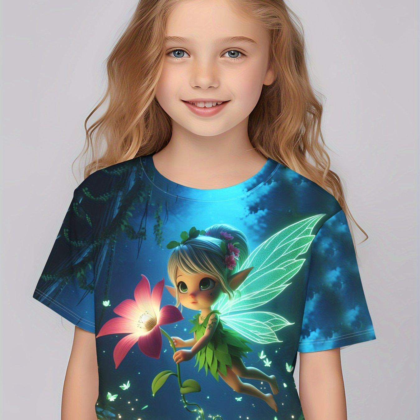 ETST WENDY 09 Kinderkleding Meisjes Betoverende 3D Fee Print Korte Mouw T-shirt Tops Comfortabele Ronde Hals Casual T-shirts Kinderkleding Meisjes 100