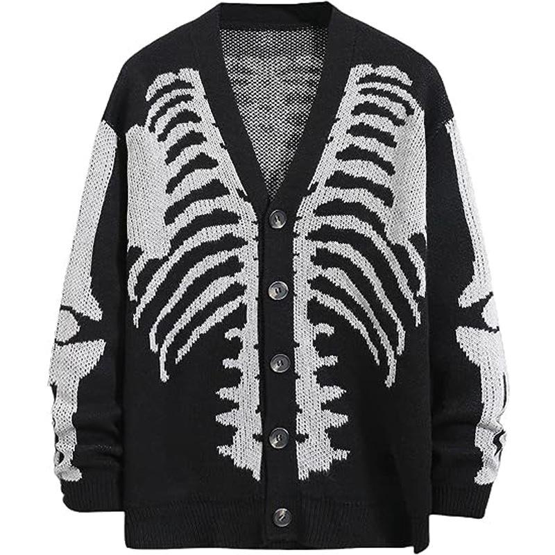 Hey23coming Herfst en winter Heren trui met lange mouwen Damesmode Jacquard Gebreid vest met enkele rij knopen XL