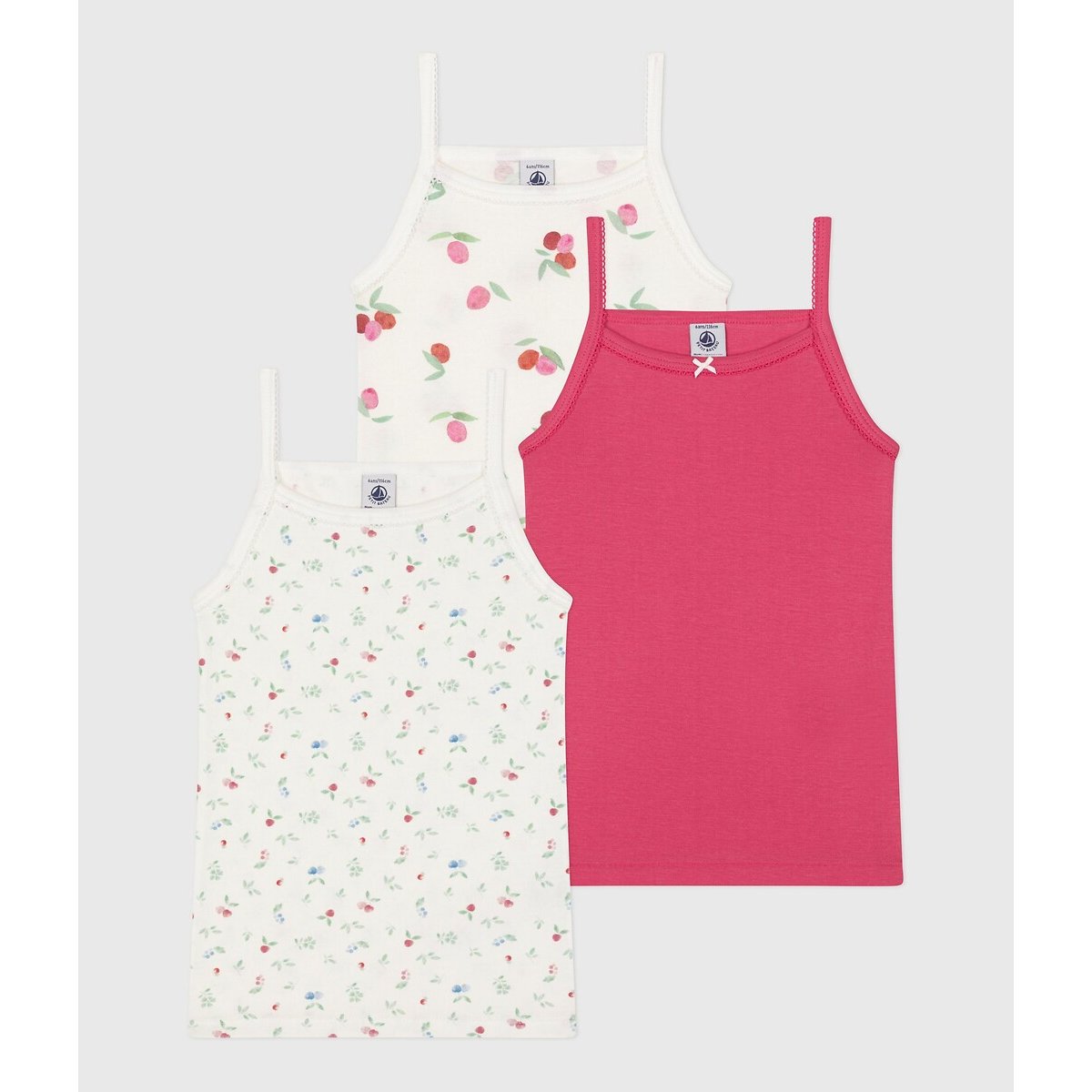 PETIT BATEAU Set van 3 katoenen onderhemdjes met smalle bandjes