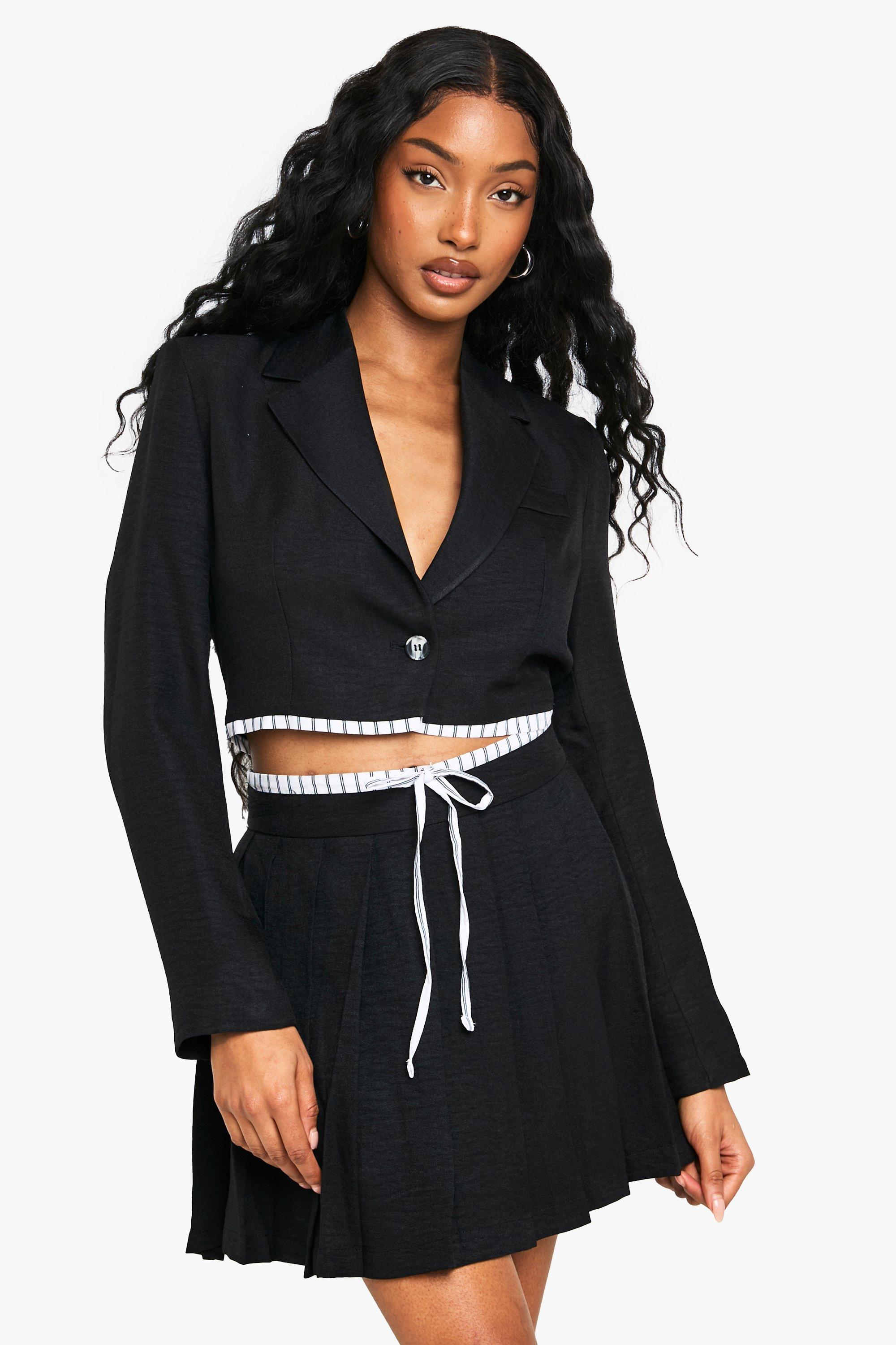 Boohoo Getailleerd Geweven Geplooid Mini Rokje, Black