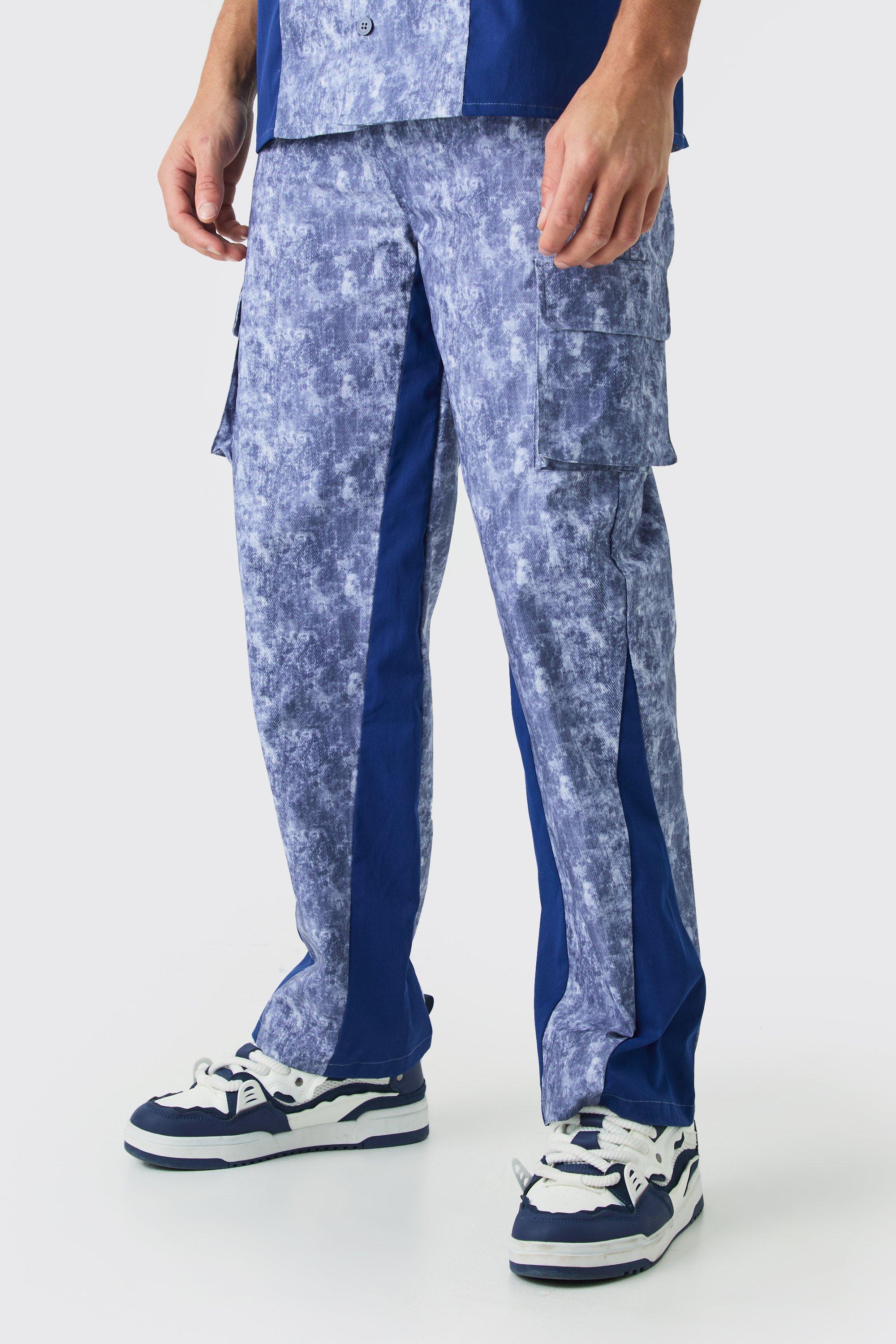 Boohoo Baggy Camouflage Print Broek Met Tailleband En Gusset, Denim-Blue