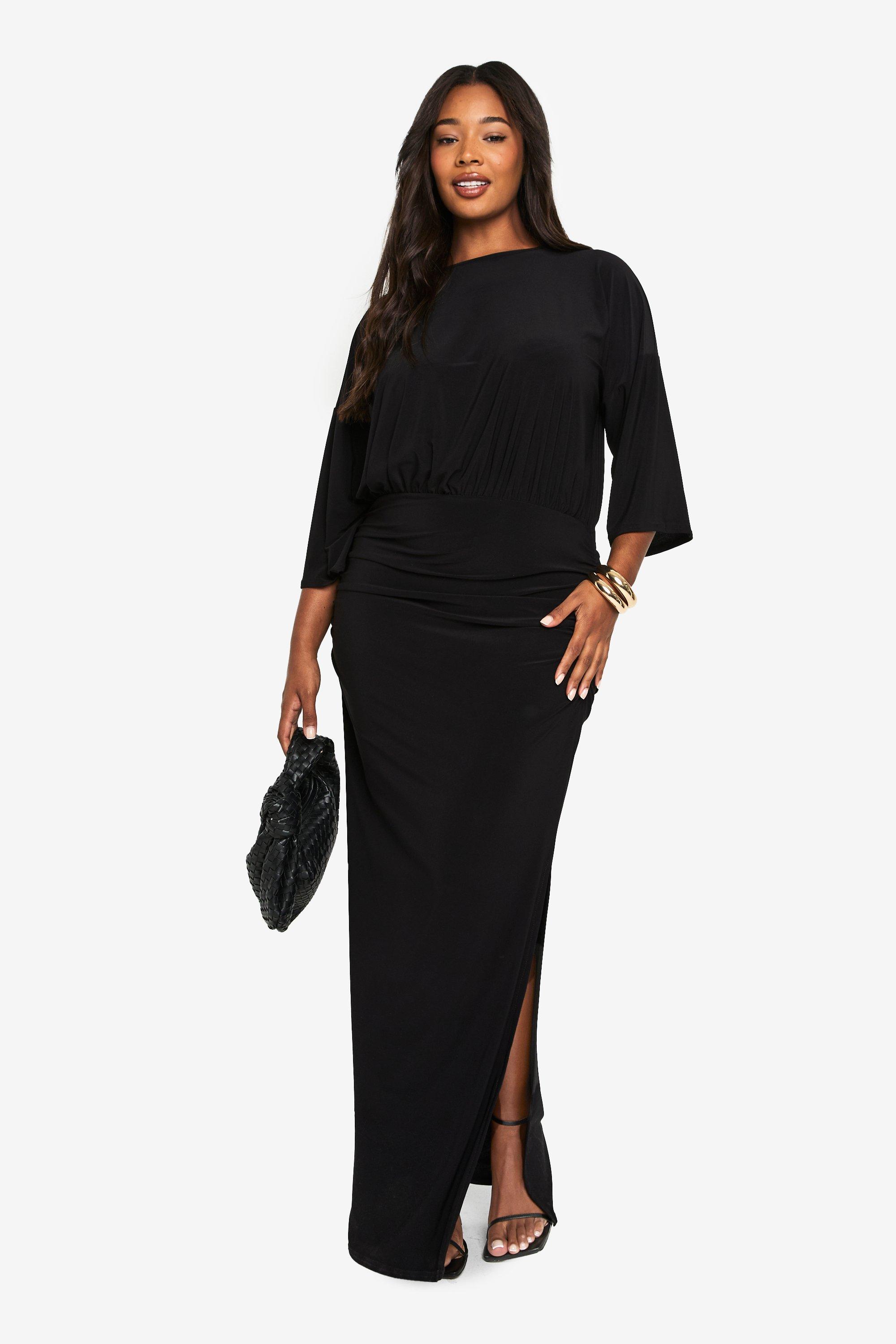 Boohoo Plus Gedrappeerde Premium Maxi Jurk, Black