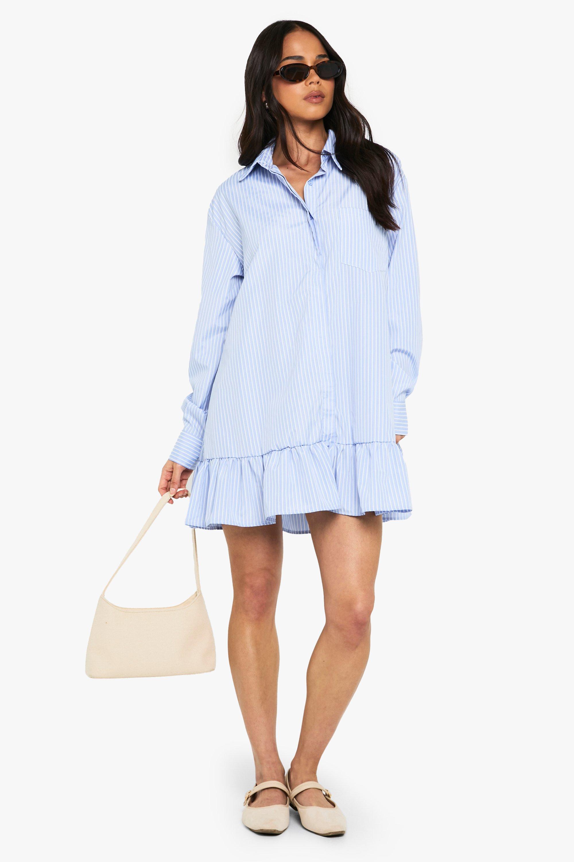 Boohoo Gestreepte Skater Blouse Jurk Met Losvallende Zoom, Blue