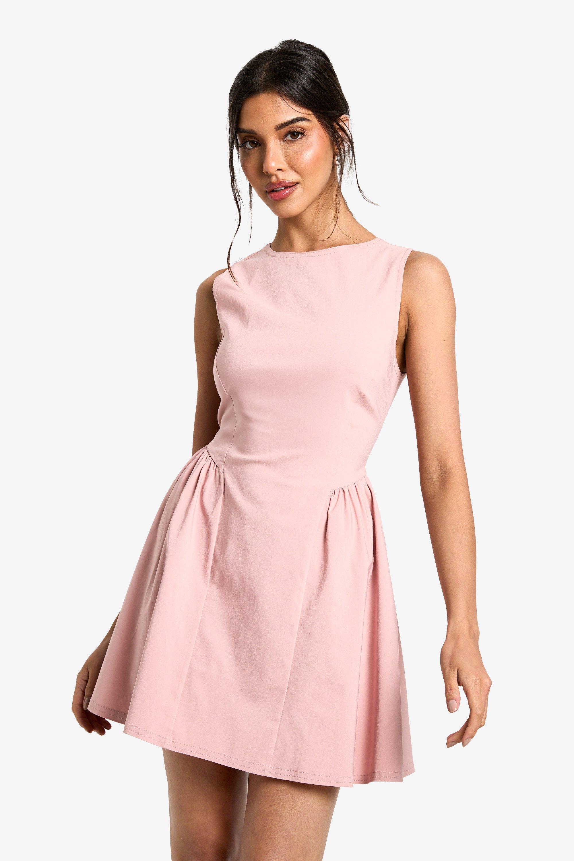 Boohoo Getailleerde Skater Mini Jurk Met Boothals, Rose