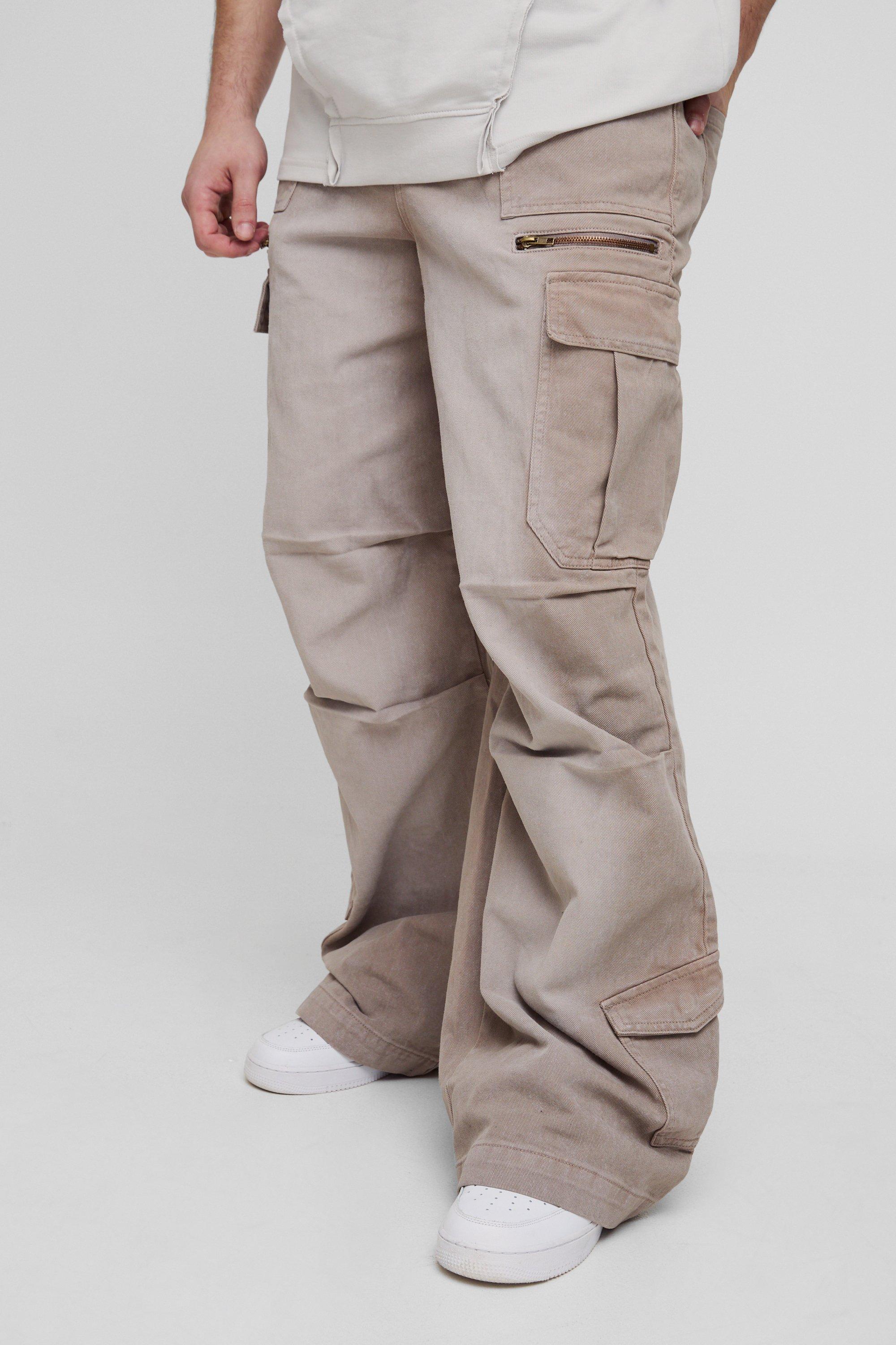 Boohoo Tall Acid Wash Gebleekte Parachute Cargo Jeans Met Elastische Taille, Stone