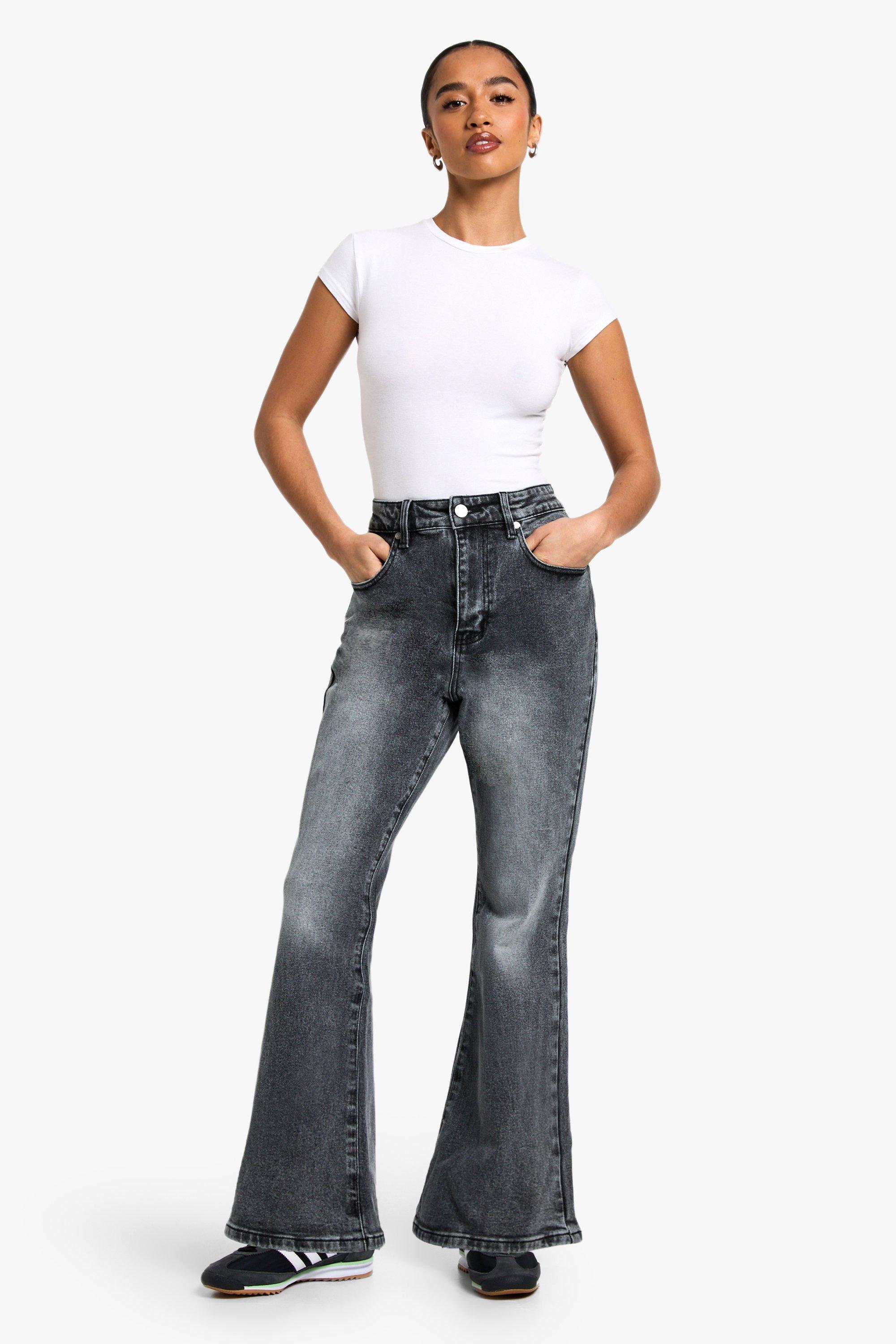 Boohoo The Petite Jeans Met Wijde Pijpen, Grey