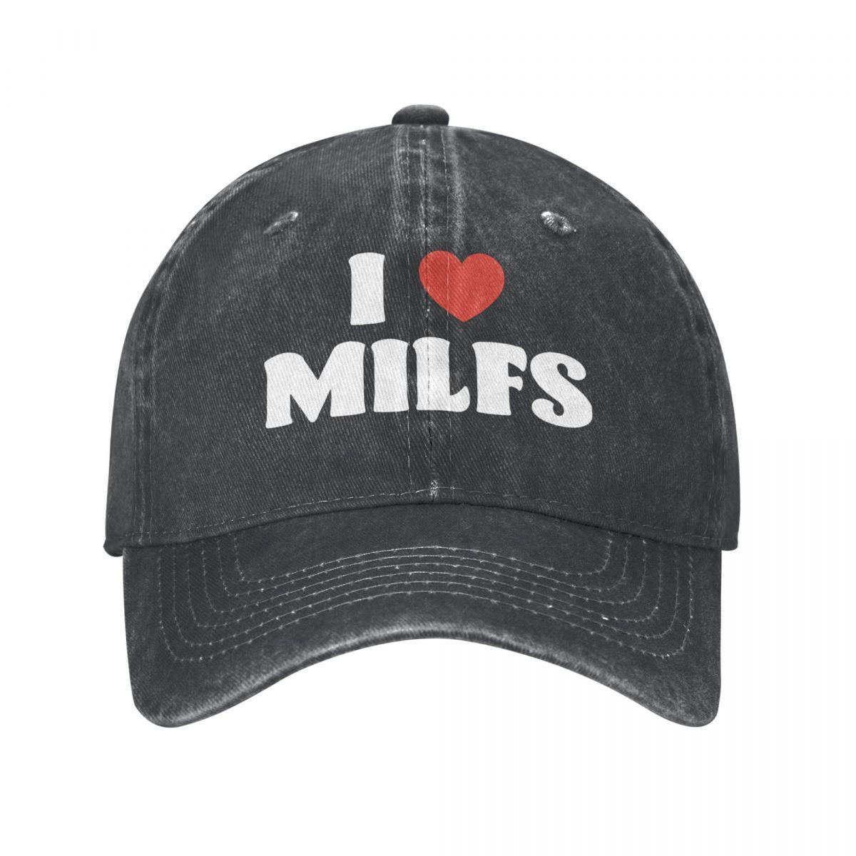 91421224MABLK3A4XG Mode Ik hou van Milfs Baseball Cap Unisex Stijl Versleten Denim Snapback Hoed Buitenactiviteiten Ongestructureerde Zachte Petten Hoed One Size