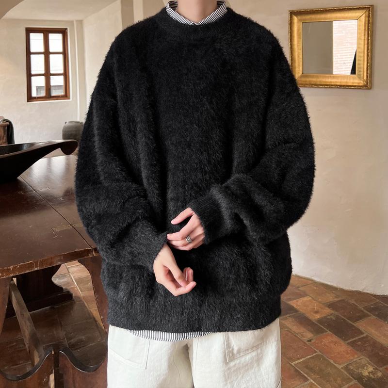 Big Thumb 2024 Nieuwe herfst heren ronde hals dikke trui heren pure nerts kasjmier heren o-hals trui heren gebreide trui winter warme trui XL zwart