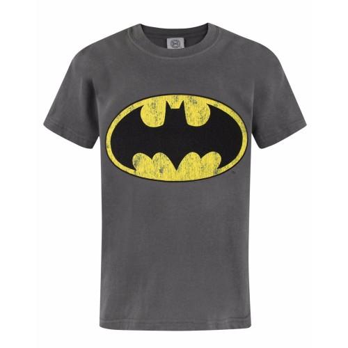 Batman kinder-/jongens officieel distressed logo T-shirt Years houtskool