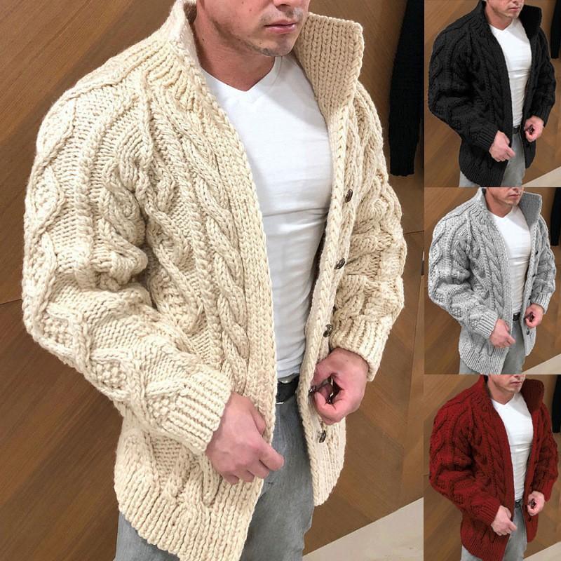 CHARM CLOTHINGS Europese en Amerikaanse herentruien Populaire vesten Heren met lange mouwen Opstaande kraag Jacquard Casual herenkleding S bordeaux