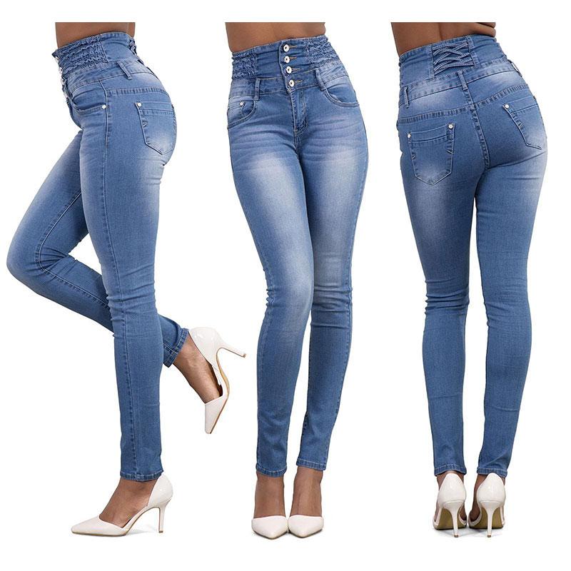Omena High-Waisted Slim-Fit Stretch Small Feet Damesjeans S blauw