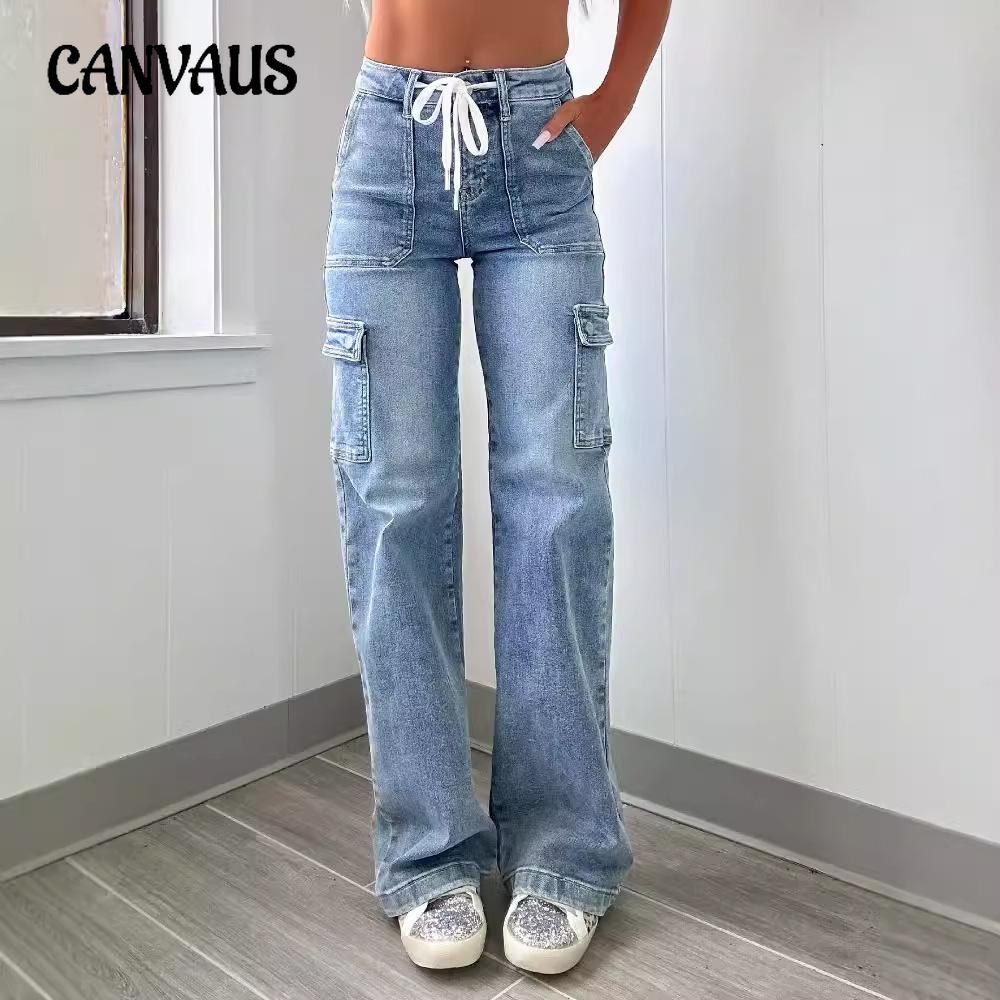 CANVAUS Crew Jeans Dames Casual Lace-Up Multi-Pocket Functionele Werkbroek S lichtblauwe kleur