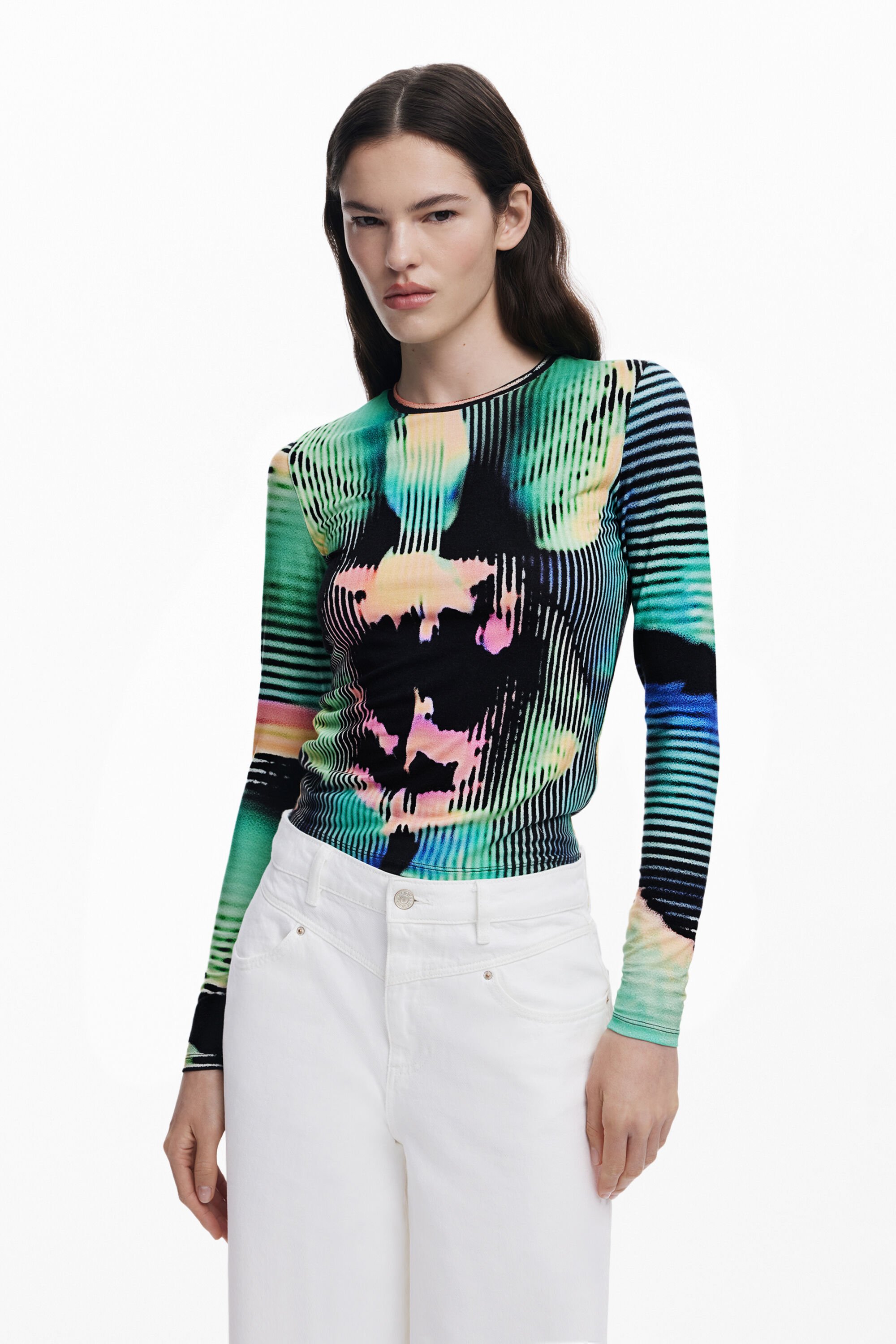 desigual Langarmshirt mit Streifen - GREEN