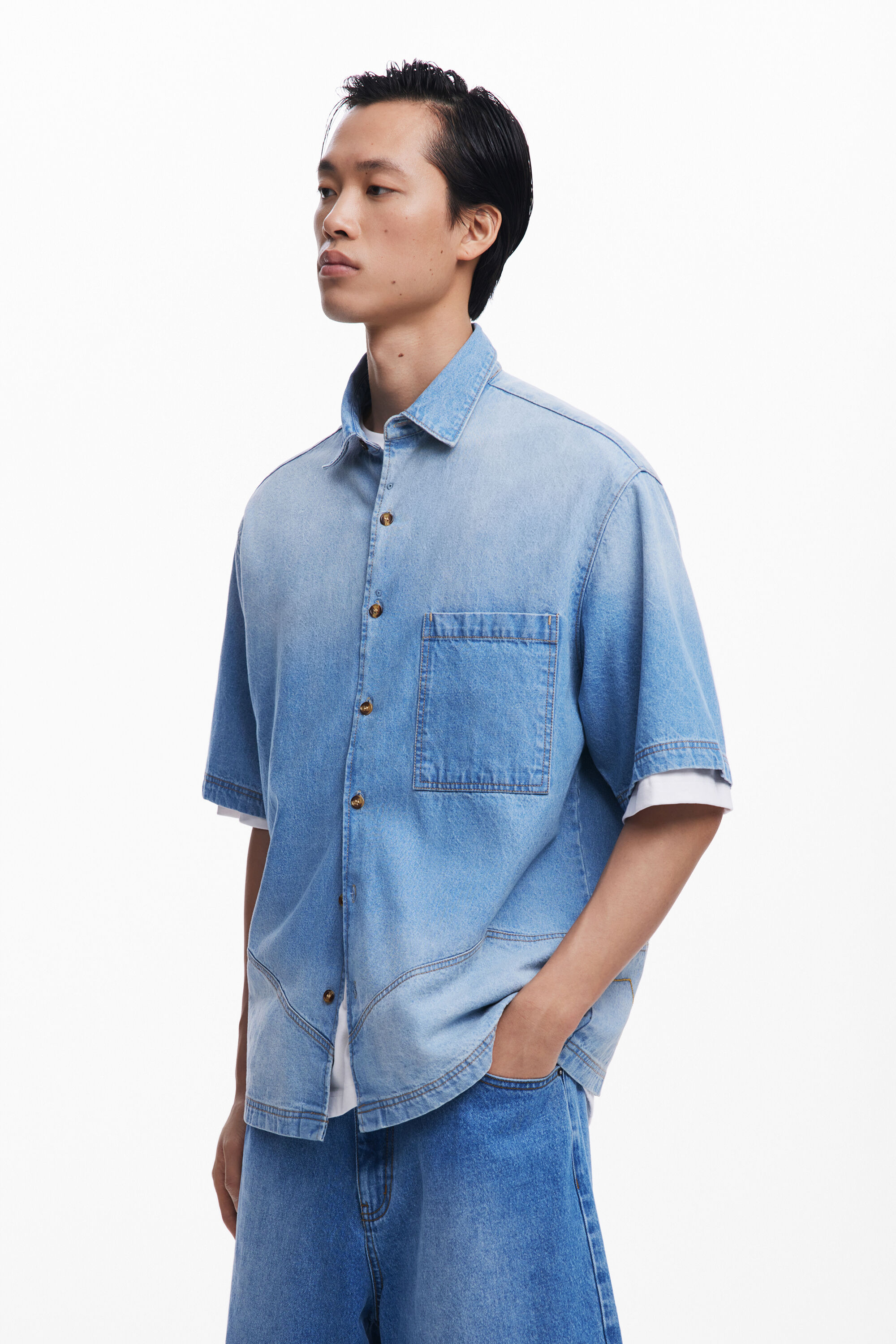 desigual Denim overhemd met stiksels - BLUE