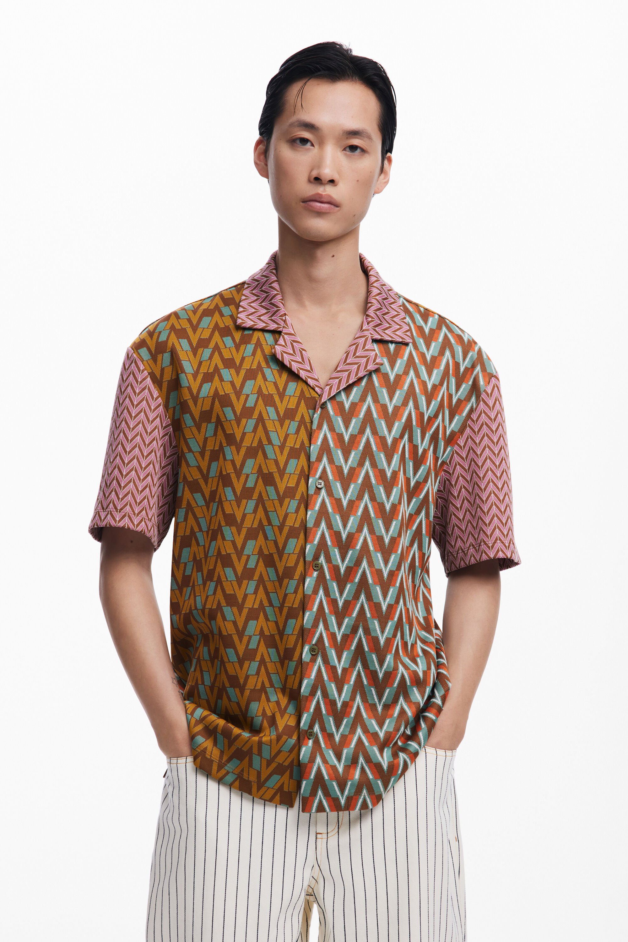 desigual Sixties jacquard overhemd - BROWN