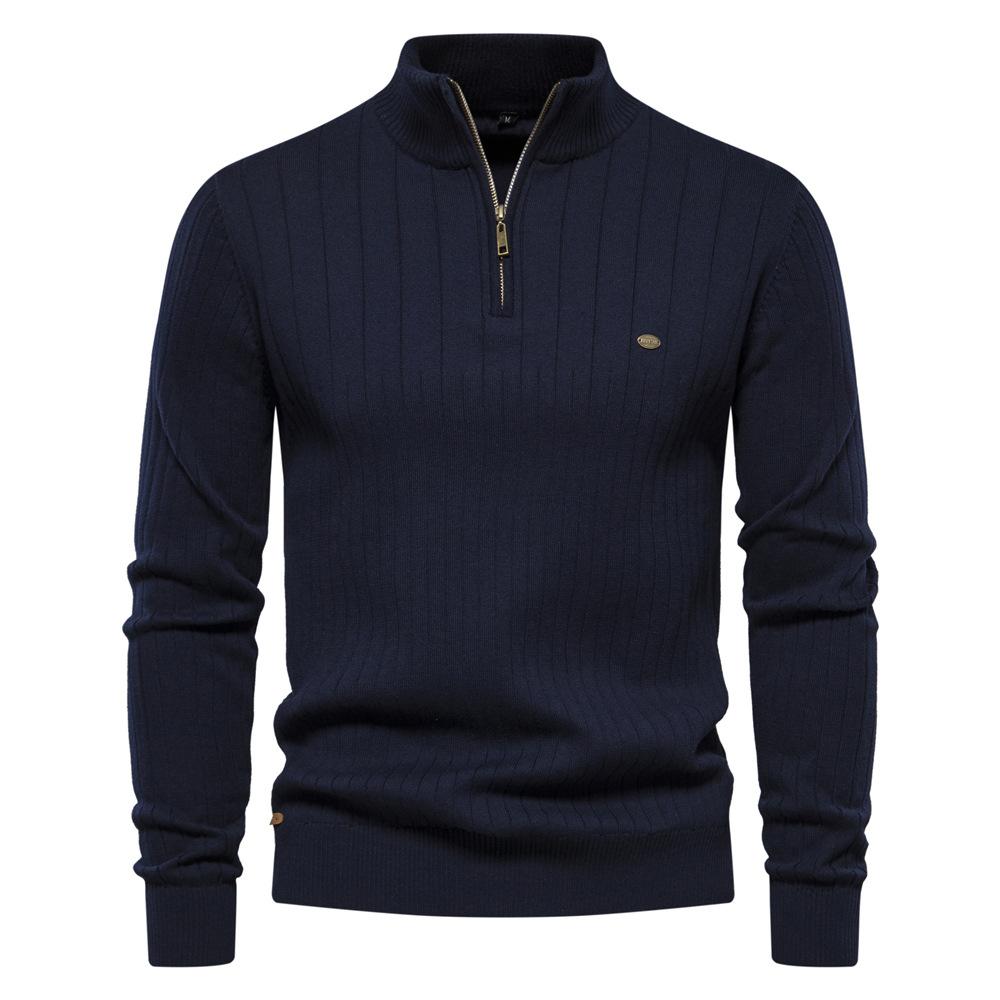 Hey23coming Herfst- en winterkraag herentrui halve rits effen kleur trui mode effen kleur lange mouw top XXL zwart