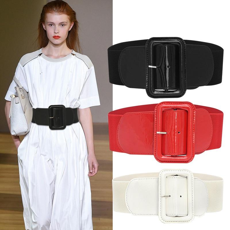 YA84EQ Grote riemen voor vrouwen Taille korset riem Brede elastische cummerbunds Zwarte stretch Plus-size riem Jurk Mode Dames zwart
