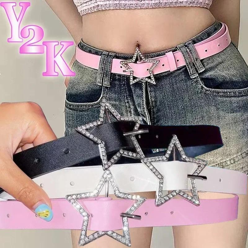 Mango Event Y2K Star Buckle Belt Roze Leren Elastische Binding Versierde Tailleband Sprankelende Strass Retro Bruid Decoratie Accessoires roze