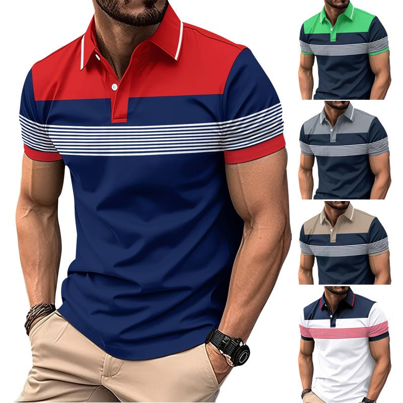 Little red horse Nieuwe heren casual POLO shirt revers knopen zakelijke strepen veelzijdige mode T-shirt losse tops S rood