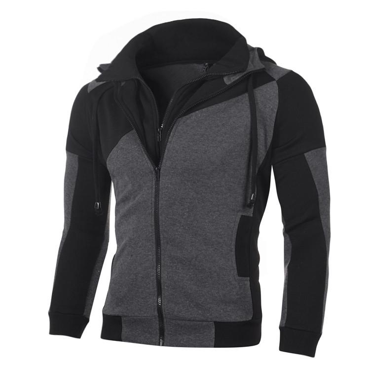 AC1EW Nieuwe gepersonaliseerde herenkleur bijpassende dubbele rits capuchon cardigan slim fit trui 2XL zwart