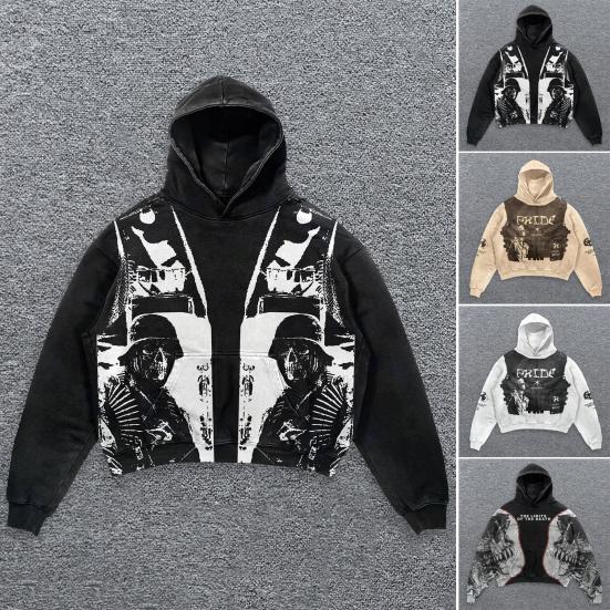 EDC Toy Herenhoodie Gothic Skull Print Retro Streetwear Mode Zacht Polyester Stof Los L grijs