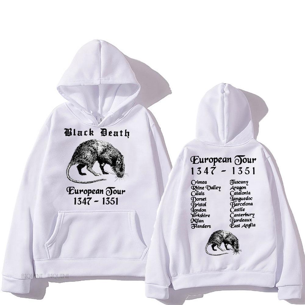 Trendy discount Bubonic Plague World Tour Hoodies Herenkleding met capuchon Muis Zwarte Dood Hoodie Sudaderas Lange Mouw Streetwear Grafische Top XS zwart
