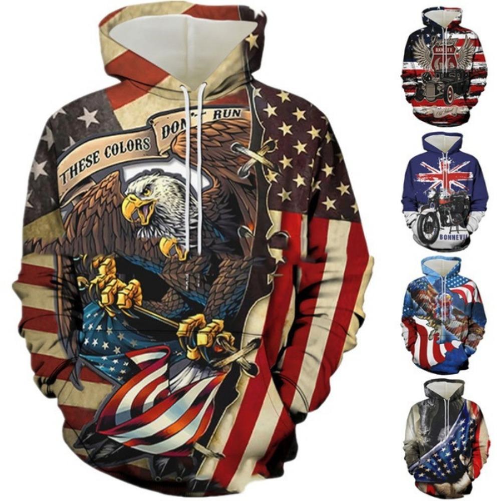 ETST 011 Hot Style Heren Hoodie USA Vlag Print Cool Eagle Print Hooded Sweatshirt Trendy Persoonlijkheid Hoodie Heren Lange Mouwen Casual Tops S