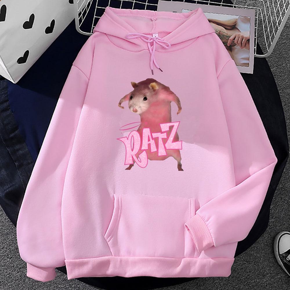 Trendy discount Ratz Roze Muis Print Hoodies Kawaii Cartoon Hooded Sweatshirt Streetwear Heren Herfst/Winter Fleece Truien Zak Mannelijke Hoody XS roze