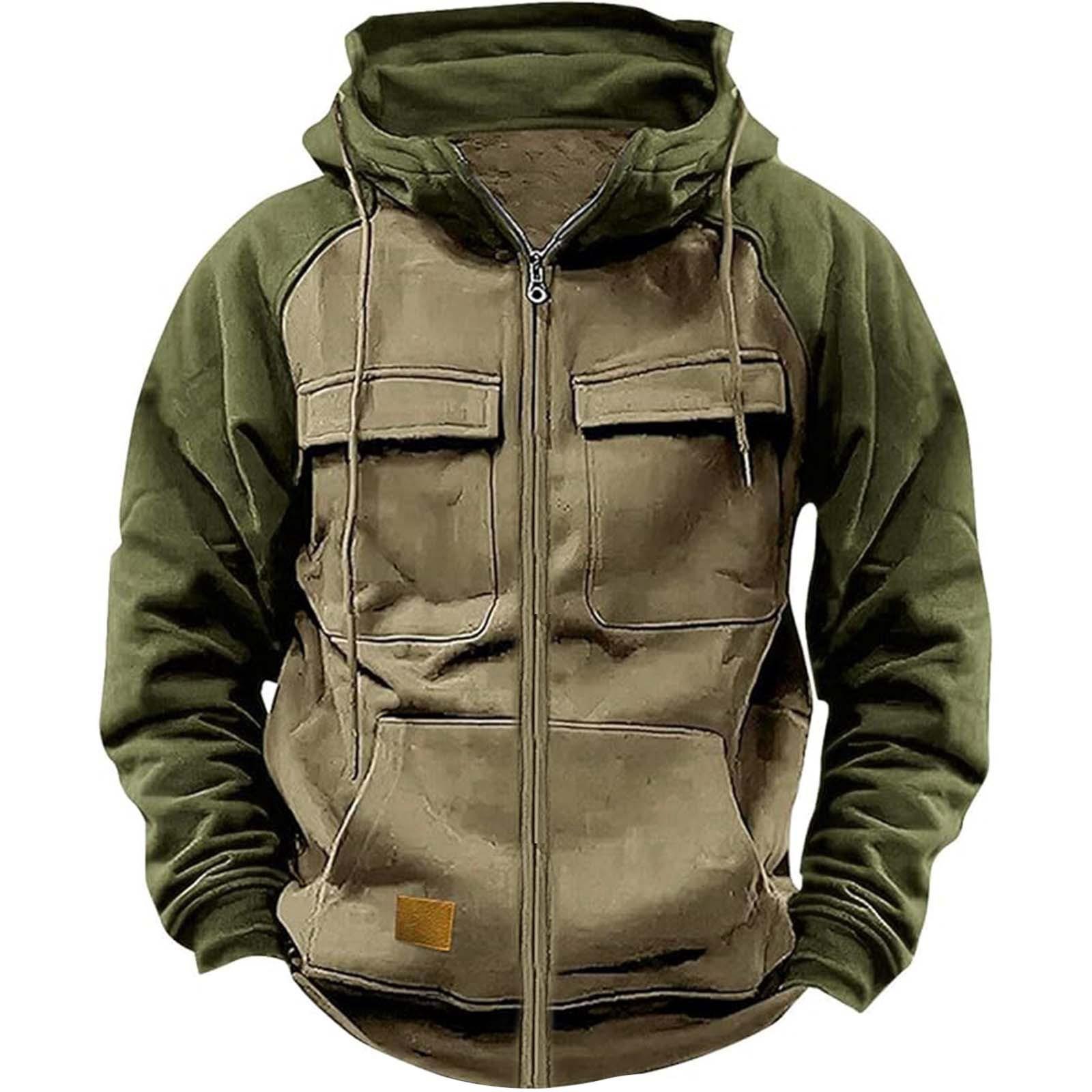 Bengxin Clothing Heren Modieuze Lange Mouw Capuchon Losse Sweatshirt Sport Multi Pocket Jas S wijn