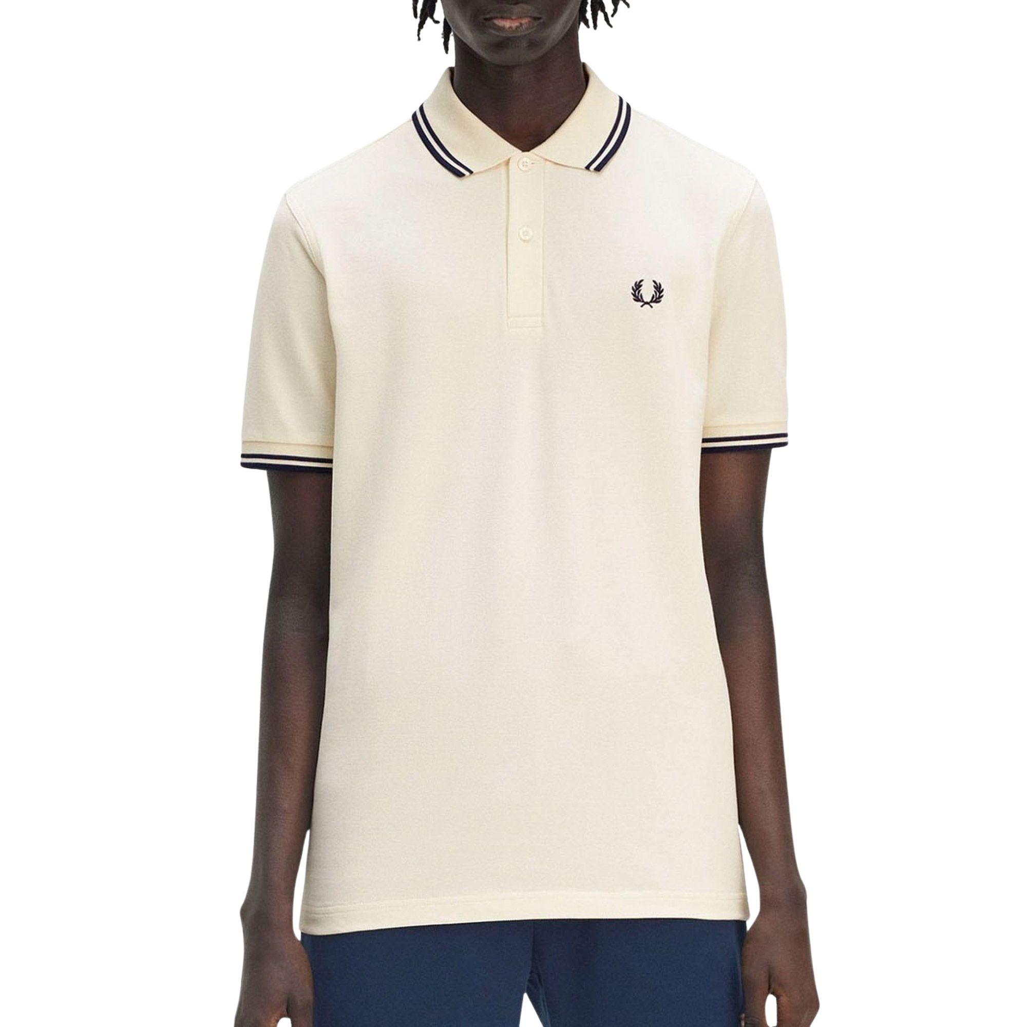 Fred Perry Twin Tipped Short Sleeve Polo Shirt Heren - Ecru- Heren, Ecru