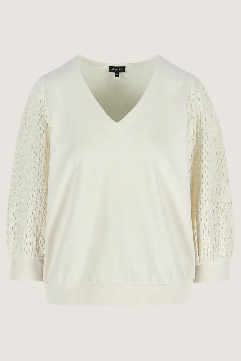 Mayerline V-halsblouse In Milano Jersey Met Ajourmouw