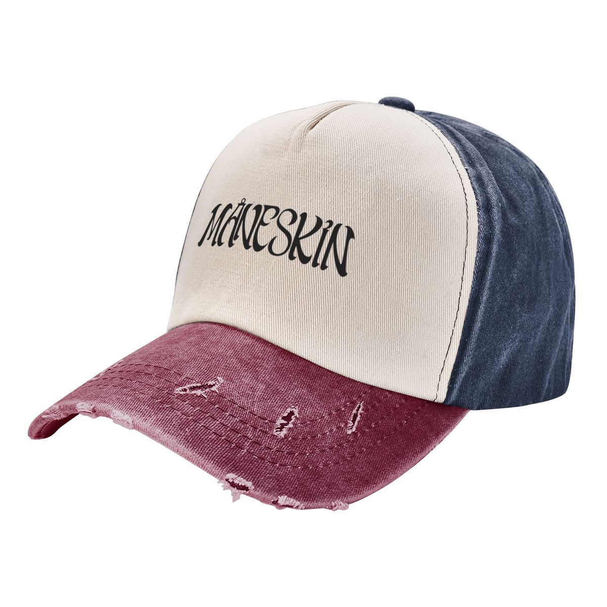 91440118MAC534JW32 Vintage Maneskin Band Logo Baseball Caps voor Unisex Vrouwen Versleten Denim Dad Hat Buitenactiviteiten Ongestructureerde Zachte Caps Hoed One Size