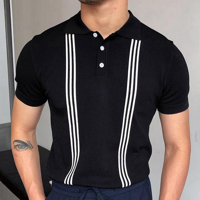 Tooyoo Nieuwe zomer heren poloshirt losse ademende stretch heren korte mouw t-shirt M zwart