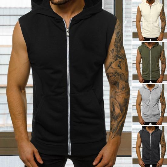 Manshanwangluo Sweatshirt Vest Ritssluiting Winddicht Dik Heren Capuchon Mouwloos Sweatshirt Vest Sport XL