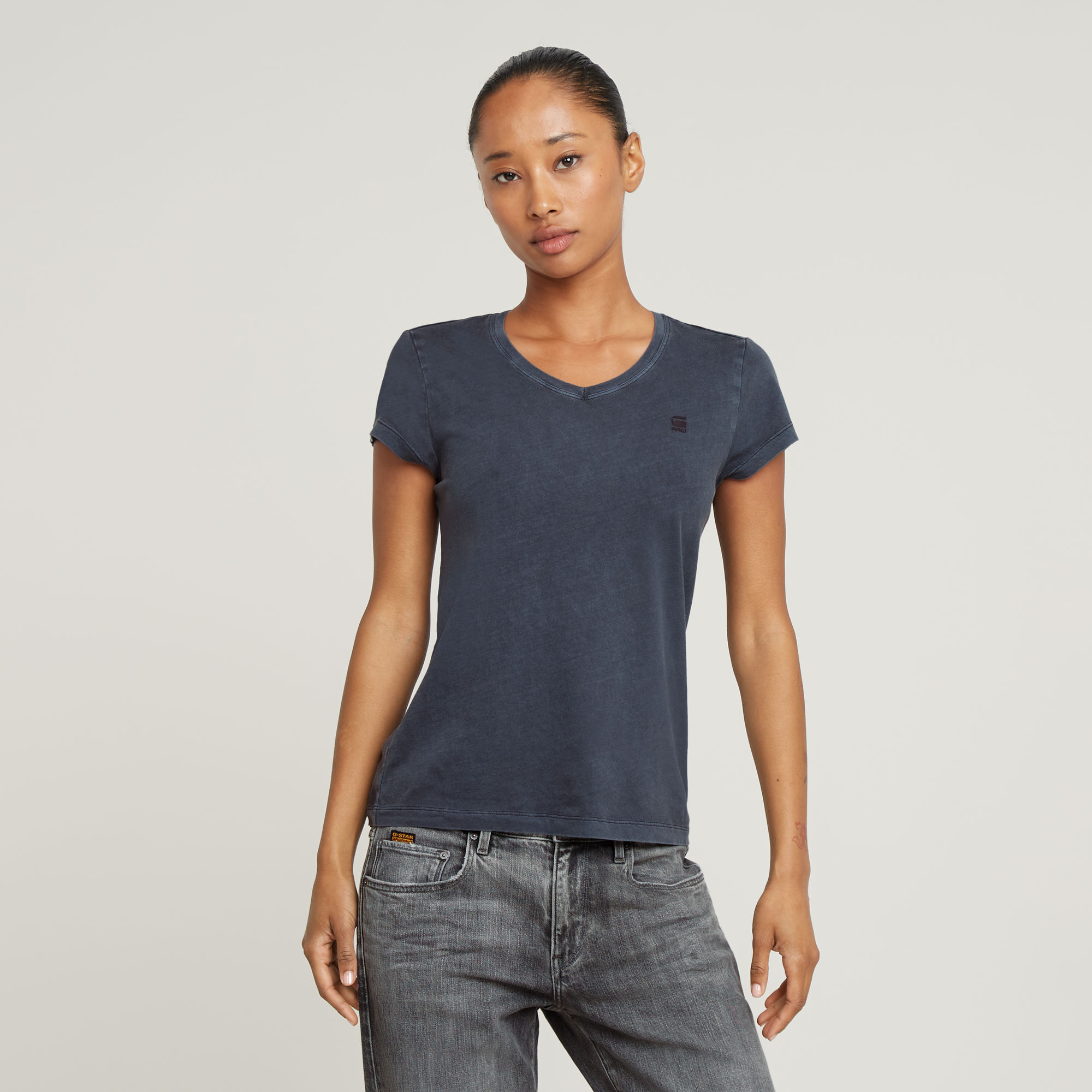 G-Star RAW Overdyed Eyben Slim V-Hals Top 2.0 - Donkerblauw - Dames
